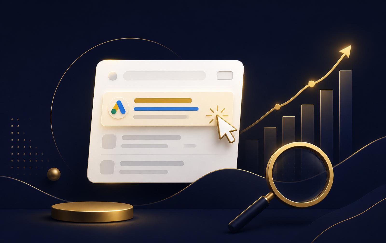 Google Ads guide for small businesses — premium digital marketing illustration